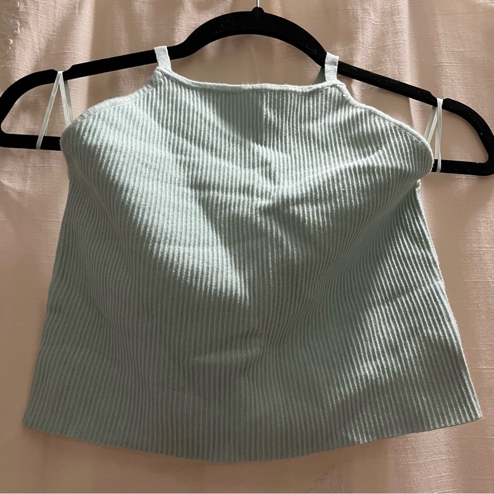 LA Hearts PacSun Mint Cropped Sweater Knit Halter Cami with Criss-Cross Back NWT - Picture 2 of 11